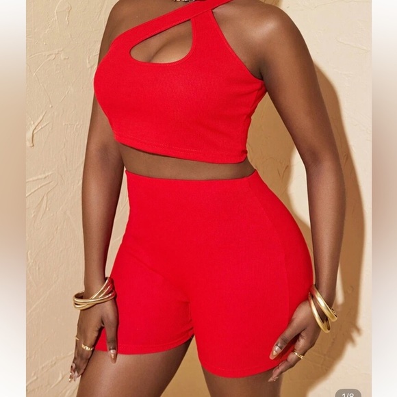 SHEIN Pants - SHEIN High Waisted Red Short Set